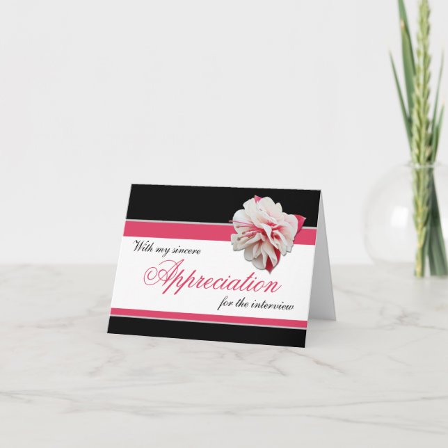 Cartão De Agradecimento Fuchsia Flower Pink Black Interview Thank You (Frente)