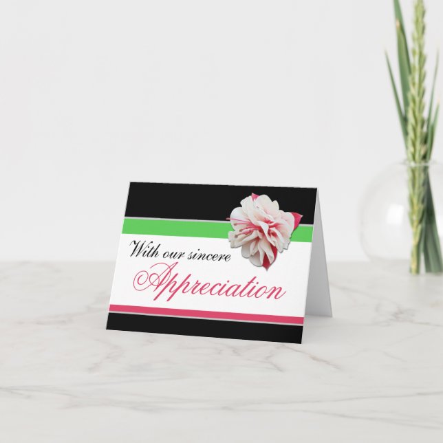 Cartão De Agradecimento Fuchsia Flower Pink, Green & Black Thank You Card (Frente)