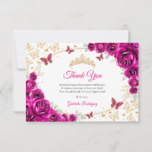 Fuchsia Rosa Dourado Floral Quinceanera
