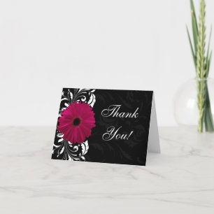Cartão De Agradecimento Fuchsia Scroll Gerbera Daisy w/Black and White