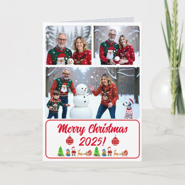 Cartão De Agradecimento Fully Custom 3 Photo Traditional Folded Xmas Card (Frente)