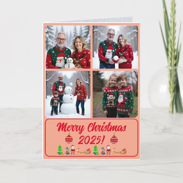 Cartão De Agradecimento Fully Custom 4 Photo Traditional Folded Xmas Card (Frente)