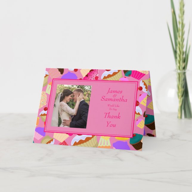 Cartão De Agradecimento Fun, Bright Pink Cupcake  - Wedding Thank You Card (Frente)