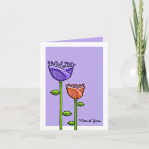 Cartão De Agradecimento Fun Doodle Flowers purple orange Thank You