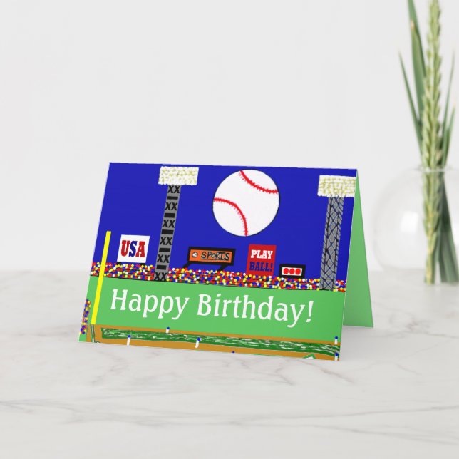 Cartão De Agradecimento Fun New Baseball Happy Birthday Card or Invitation (Frente)