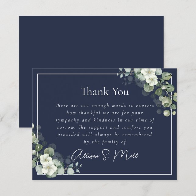 Cartão De Agradecimento Função Fúnebre Luto Eucalipto Azul (Frente/Verso)