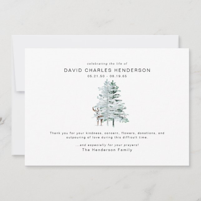 Cartão De Agradecimento Funcional Woodland Deer Bereavement Obrigado (Frente)