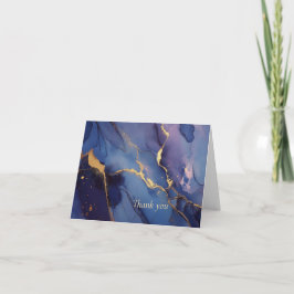 Cartão De Agradecimento Fundo azul com listras e pontos dourados