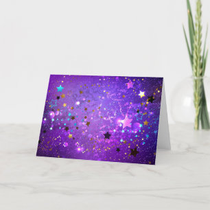 Cartão De Agradecimento Fundo de papel alumínio roxo com estrelas
