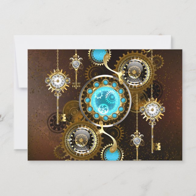 Cartão De Agradecimento Fundo Rusty Steampunk com Lentes Turquesa (Frente)