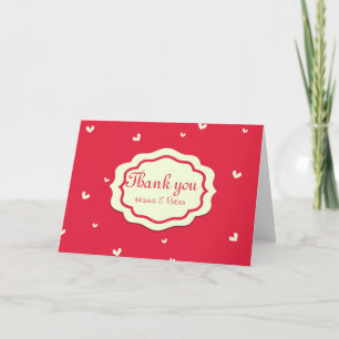 Cartão De Agradecimento Fundo Vermelho Personalizado com Pequenos Corações
