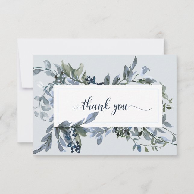 Cartão De Agradecimento Funeral Azul Floral Elegante Obrigado (Frente)