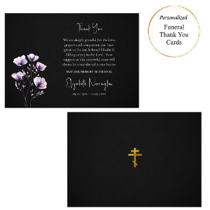 Cartão De Agradecimento Funeral Cristão Ortodoxo - Flores Violetas Eeténic