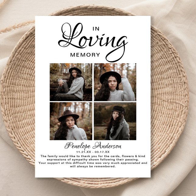 Cartão De Agradecimento Funeral de Colagem de Fotos Moderna 4 (Criador carregado)