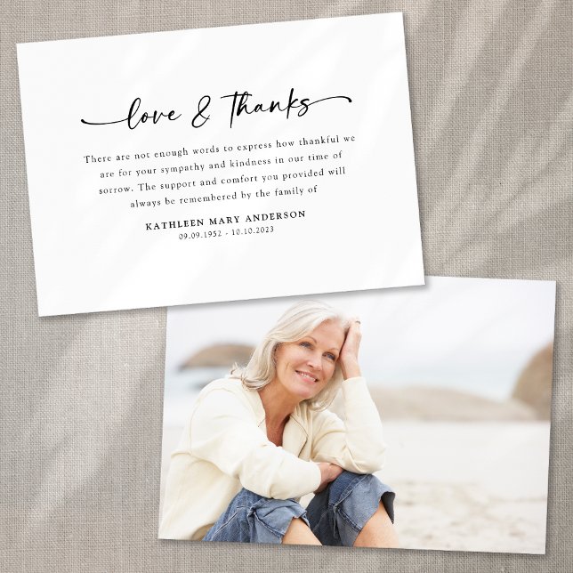 Cartão De Agradecimento Funeral de Foto de Script Simples (Criador carregado)
