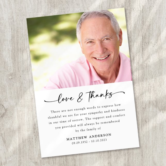 Cartão De Agradecimento Funeral de Foto de Script Simples (Criador carregado)