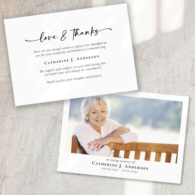 Cartão De Agradecimento Funeral de Foto de Script Simples (Criador carregado)