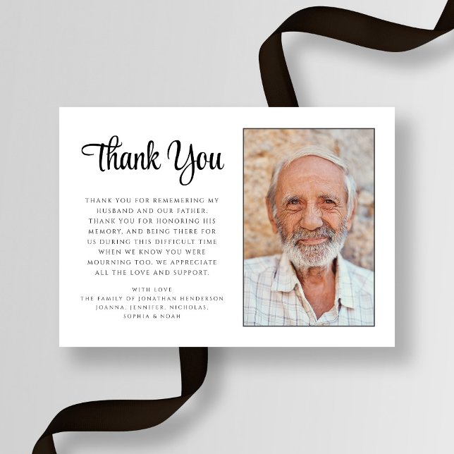 Cartão De Agradecimento Funeral de Foto de Simpatia de Script Elegante (Elegant Script Sympathy Photo Funeral Thank You Card)