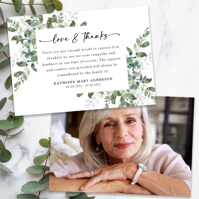Cartão De Agradecimento Funeral de Fotografia do Script Eucalyptus (Criador carregado)