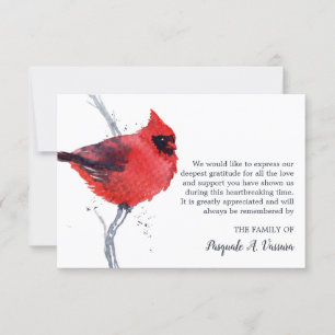 Cartão De Agradecimento Funeral de Pássaro Cardinal em Aquarela