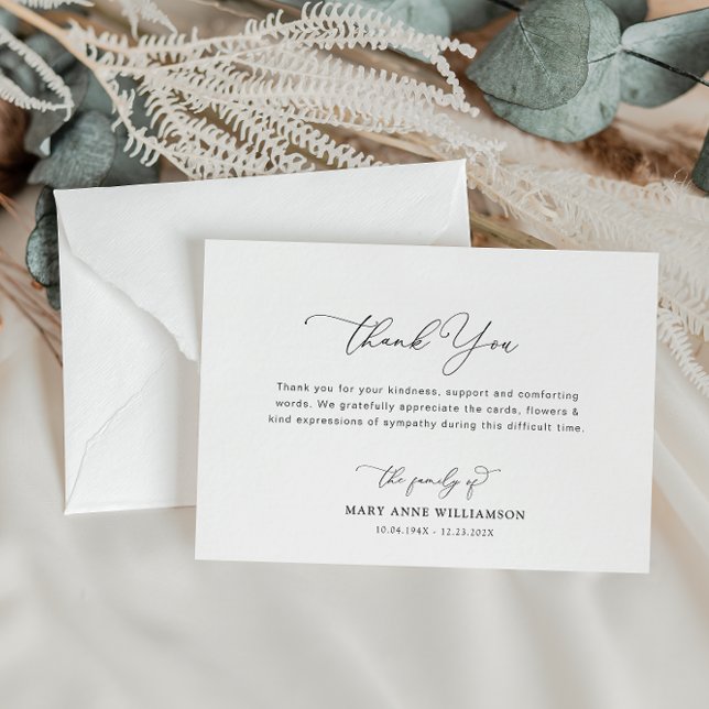 Cartão De Agradecimento funeral de script preto, obrigado (Criador carregado)