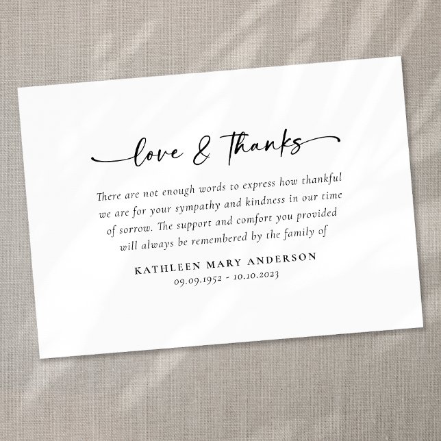 Cartão De Agradecimento Funeral de Script Simples (Criador carregado)