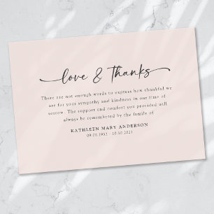 Cartão De Agradecimento Funeral de Script Simples Cor-de-Rosa Esbranquiçad