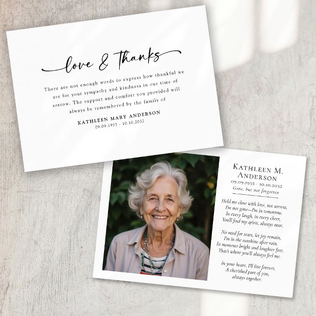 Cartão De Agradecimento Funeral de Script Simples de Foto (Criador carregado)