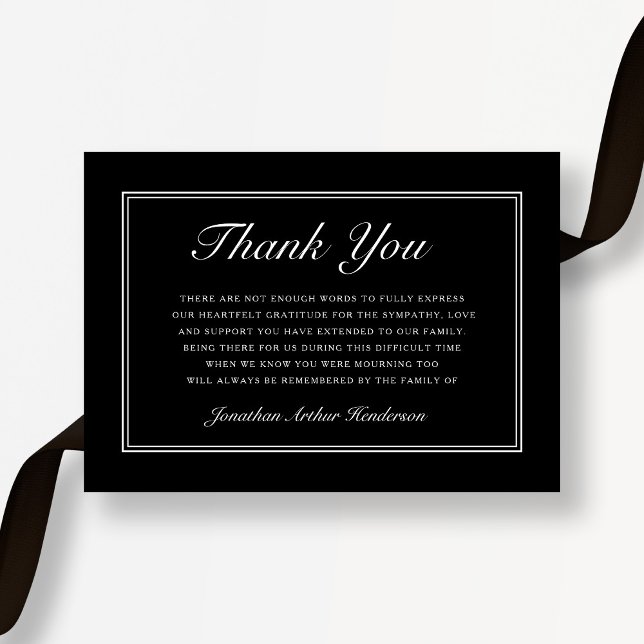 Cartão De Agradecimento Funeral de Simpatia de Script Preto Elegante (Elegant Black Script Sympathy Funeral Thank You Card)