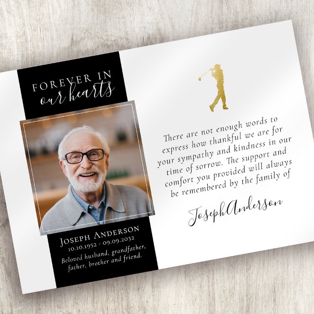 Cartão De Agradecimento Funeral de Simpatia Foto Golfer Dourada (Criador carregado)