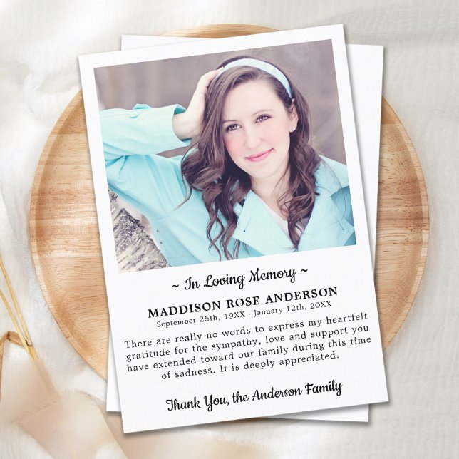 Cartão De Agradecimento Funeral de Simpatia Fotográfica Moderna em Adoráve (Criador carregado)