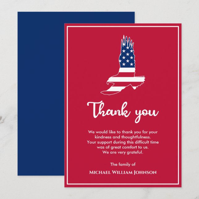 Cartão De Agradecimento Funeral do Exército Militar Veterano de Bandeira A (Frente/Verso)