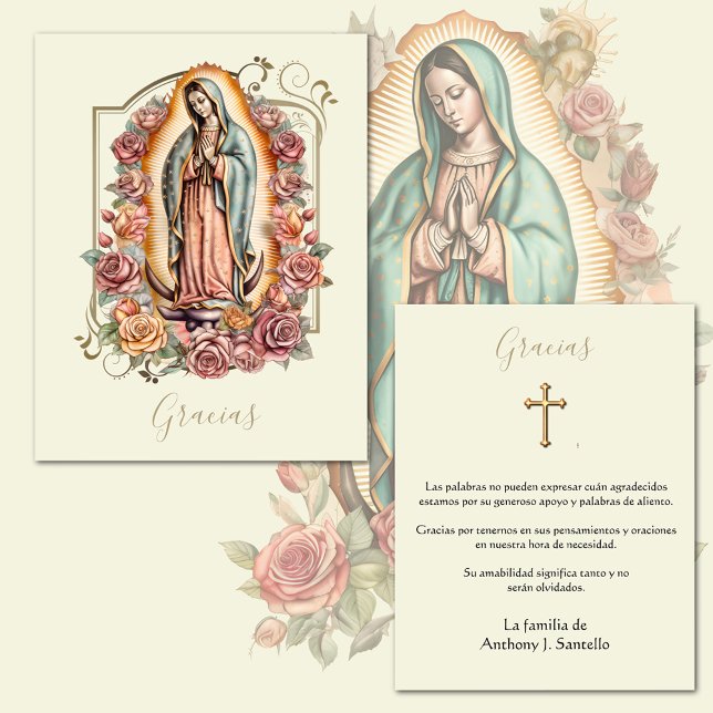 Cartão De Agradecimento Funeral Espanhol Guadalupe Religioso Obrigado (Beautiful Catholic Virgin Mary Our Lady of Guadalupe Funeral Thank You cards)