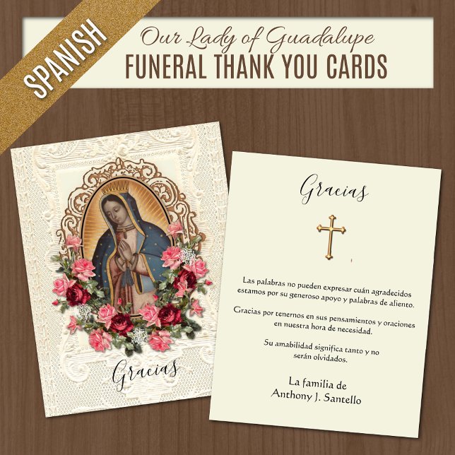 Cartão De Agradecimento Funeral Espanhol Guadalupe Religioso Obrigado (Catholic Spanish Funeral  Memorial Thank You Cards)
