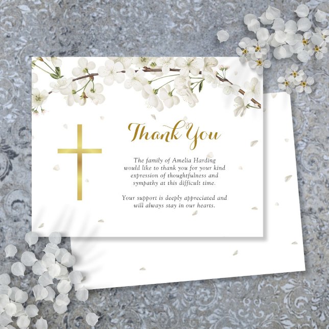 Cartão De Agradecimento Funeral Flor de Cristã Branco (White Blossom Funeral Christian Thank You Card)