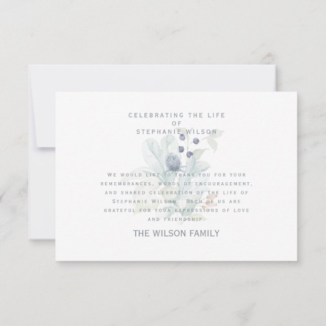 Cartão De Agradecimento Funeral Floral Branca e Azul - Enfermeiro Obrigado (Verso)