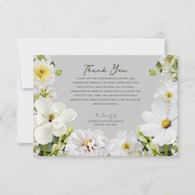 Cartão de Agradecimento Funeral Floral Branco (Frente)
