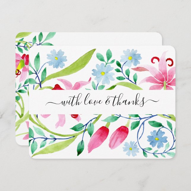 Cartão De Agradecimento Funeral Floral de Aquarela (Frente/Verso)