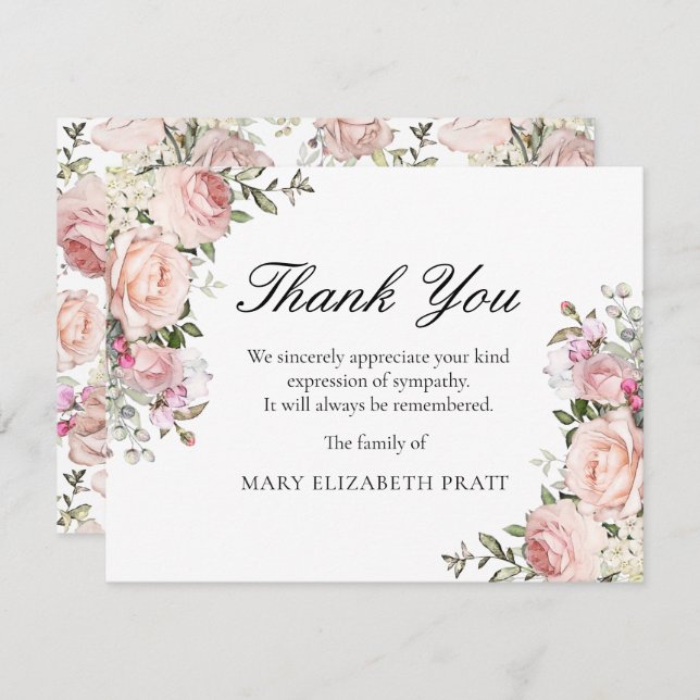 Cartão De Agradecimento Funeral Floral Rosa Rosa Rosa Russo (Frente/Verso)
