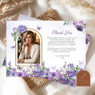 Cartão De Agradecimento Funeral Floral Roxo Borboleta