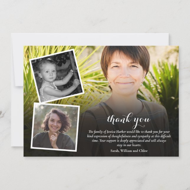 Cartão De Agradecimento Funeral Memorial 4 Photo Collage Script (Frente)