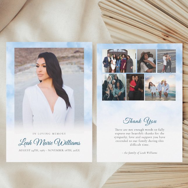 Cartão De Agradecimento Funeral Memorial das Nuvens Azuis Modernas (Criador carregado)