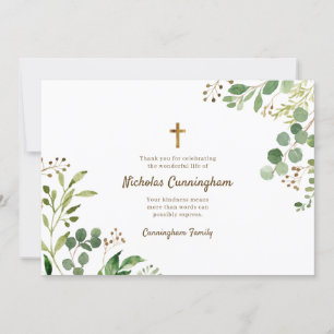 Cartão De Agradecimento Funeral Memorial Modern Cross Foliage