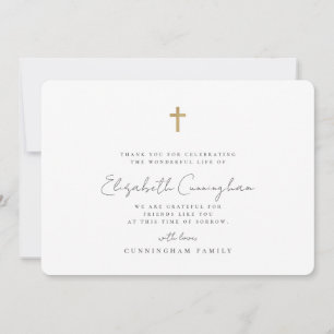 Cartão De Agradecimento Funeral Memorial Modern Simple Faux Dourada Cruz