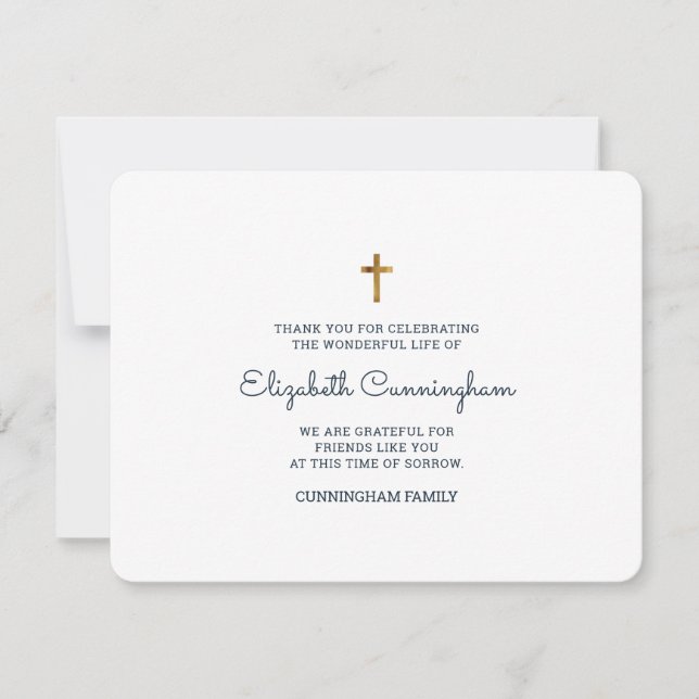 Cartão De Agradecimento Funeral Memorial Moderna E Simples Cruz Dourada (Frente)
