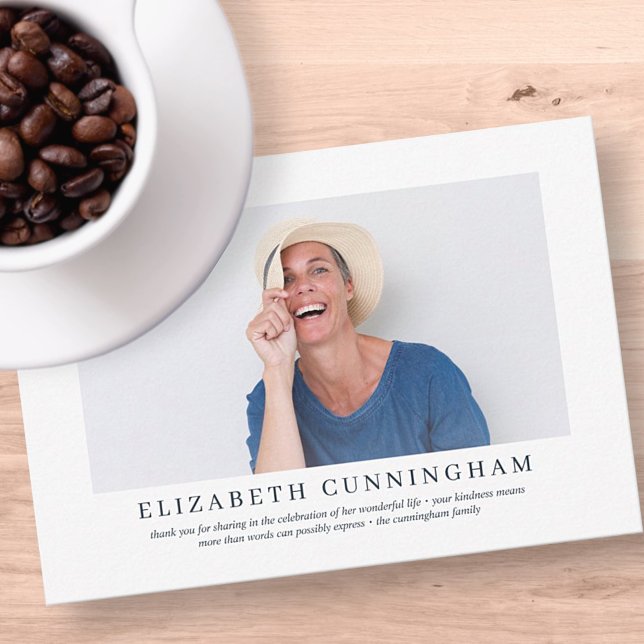 Cartão De Agradecimento Funeral Memorial Para Ela | Foto Moderna Elegante (Criador carregado)