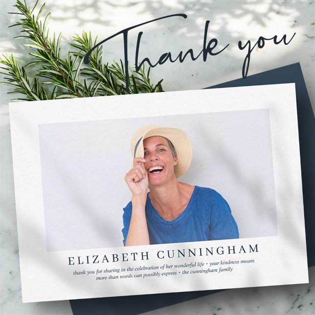 Cartão De Agradecimento Funeral Memorial Para Ela | Foto Moderna Elegante (Criador carregado)