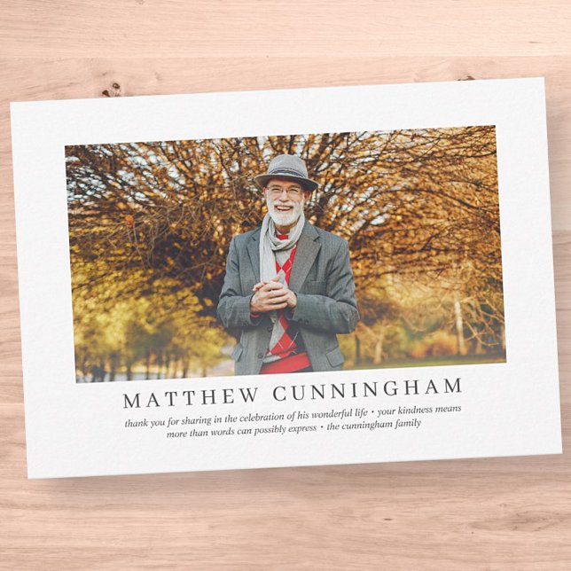 Cartão De Agradecimento Funeral Memorial Para Ele | Foto Moderna Elegante (Criador carregado)