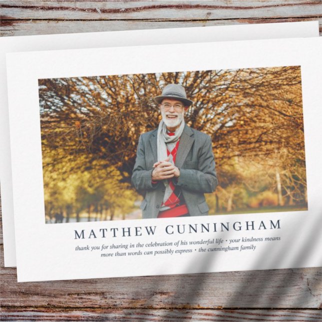 Cartão De Agradecimento Funeral Memorial Para Ele | Foto Moderna Elegante (Criador carregado)