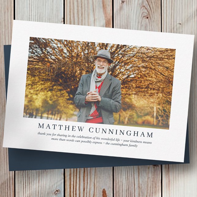 Cartão De Agradecimento Funeral Memorial Para Ele | Foto Moderna Elegante (Criador carregado)